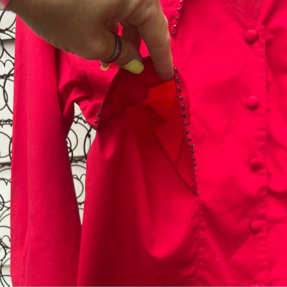 Vintage 90s Wrangler Red cape beaded sweetheart neckline western shirt M/L? - Picture 4 of 9